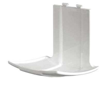 The DR.SCHNELL GmbH & Co. KGaA Dr. Schnell drip tray for dispensers is a white, L-shaped ceramic corner shelf with smooth surfaces and raised edges - ideal for wall mounting as part of a drip guard dispenser system.