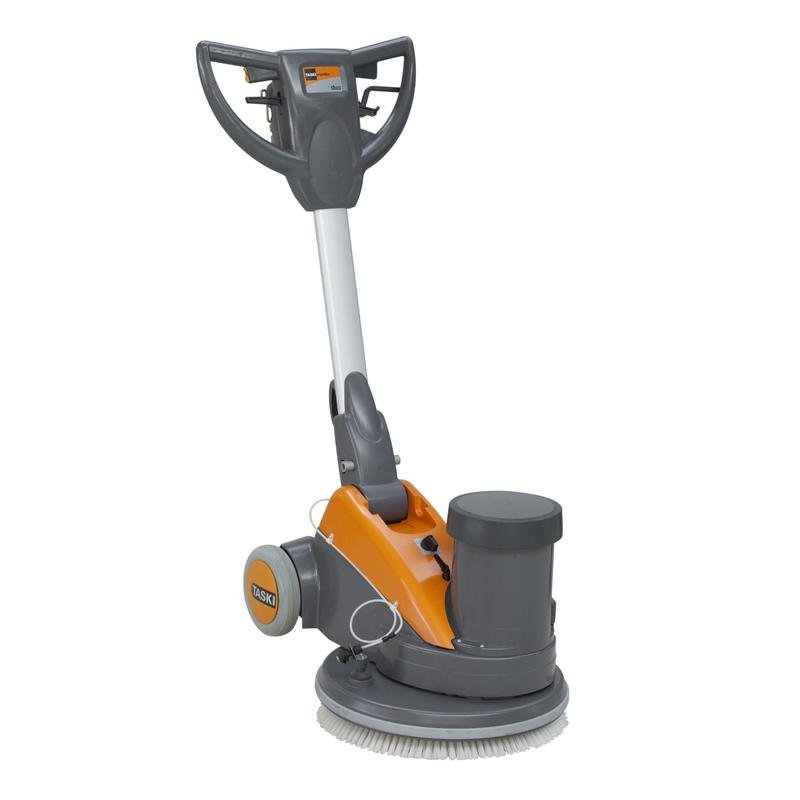 The TASKI ergodisc duo from Diversey Deutschland GmbH & Co. OHG is a commercial floor cleaning machine with two speeds (165/330 RPM), ideal for deep cleaning, polishing, sanding, and more on hard floors.