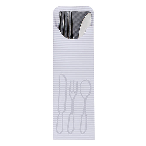 Die PAPSTAR 100 Bestecktaschen (23,5 x 7,3 cm) der PAPSTAR GmbH präsentieren Besteck in einer farbigen Bistro-Serviette stilvoll und perfekt für den Gastronomiebereich.
