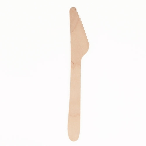 Ein PAPSTAR 25 Messer, Holz „pure“ 16,5 cm von PAPSTAR GmbH mit geradem Griff und einseitig gezackter Schneide, auf weißem Hintergrund abgebildet – perfekt für den täglichen Gebrauch. (Beutel mit 25 Stück).
