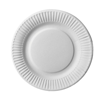 The PAPSTAR 25 plates, cardboard "pure" round white from PAPSTAR GmbH is a simple, round white plate with a fluted edge and smooth center – practical and environmentally friendly for any occasion.