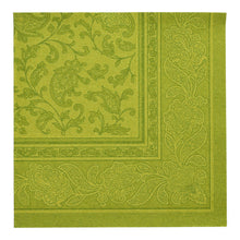 Die PAPSTAR GmbH 50 Servietten "ROYAL Collection" 1/4-Falz 40 x 40 cm in grün zeigen ein elegantes Paisley- und Blumen-Webmuster mit einer dekorativen Bordüre - perfekte grüne Servietten für jeden Anlass.