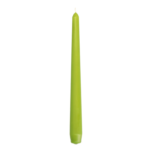 Eine einzelne, nicht angezündete grüne Starpak 50 Leuchterkerze (Ø 2,2 cm × 25 cm) aus Paraffin mit Oberdocht steht aufrecht vor einem schlichten weißen Hintergrund.