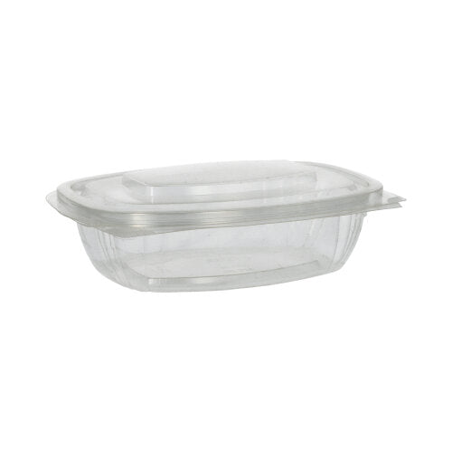 The PAPSTAR 50 gourmet and salad bowls with hinged lids, "pure" crystal-clear PLA by PAPSTAR GmbH are transparent, rectangular food containers made of compostable PLA, shown against a white background; lids tightly closed.