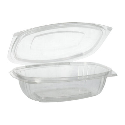 The PAPSTAR 50 gourmet and salad bowls with hinged lids made of crystal-clear, compostable PLA by PAPSTAR GmbH are open and transparent against a white background.