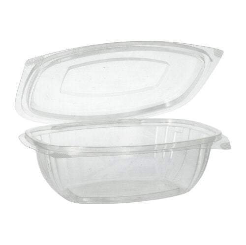 The PAPSTAR 50 delicatessen and salad bowls with hinged lids made of crystal-clear PLA "pure" from PAPSTAR GmbH are compostable, eco-friendly packaging solutions.