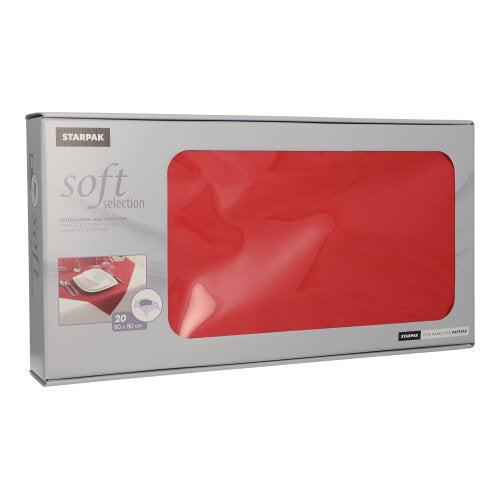 Starpak 20 napkins, fabric-like, fleece "Soft Selection" (80x80cm), in silver packaging with a clear window and table image, ideal for gastronomy or as a tablecloth.