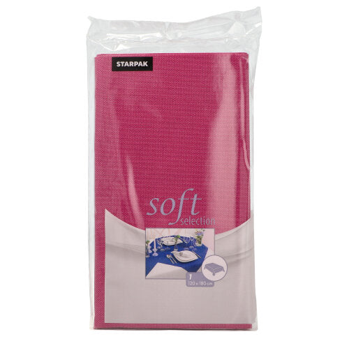 The Starpak tablecloth Soft Selection made of fabric-like fleece in the dimensions 120 x 180 cm is delivered in pink with clear packaging and a table setting label.