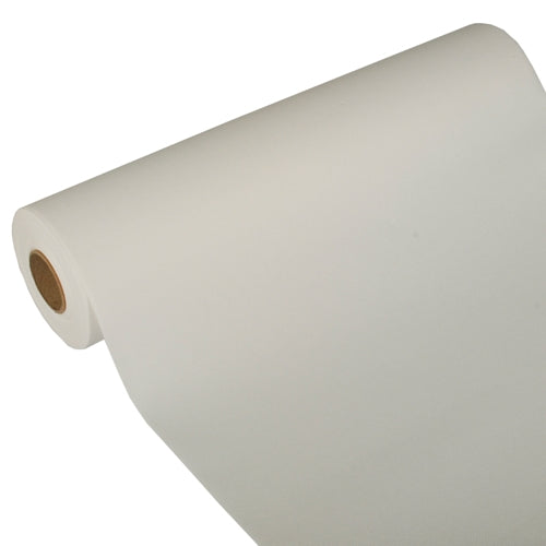 A partially unrolled table runner from PAPSTAR GmbH, Tissue "ROYAL Collection" (24 m x 40 cm), is depicted at an angle on a white background, showing the tissue material and the central cardboard tube.