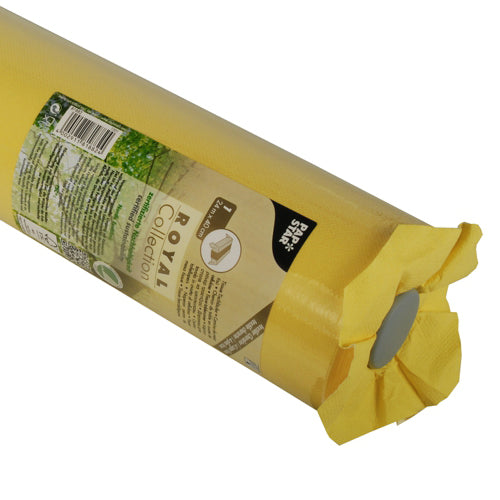 Eine Rolle PAPSTAR Tischläufer, Tissue „ROYAL Collection“ (24 m x 40 cm) der PAPSTAR GmbH, mit teilweise sichtbarem Produktlabel, liegt auf einem weißen Untergrund.