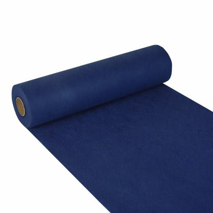The Starpak table runner, fabric-like, fleece "Soft Selection" (24 m x 40 cm), is a smooth, evenly colored dark blue roll, partially unrolled so that the inner cardboard tube is visible - perfect for decoration or as a stylish table runner.