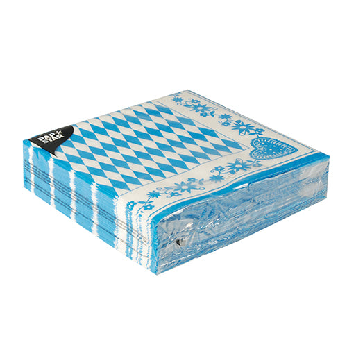 PAPSTAR GmbH 50 Servietten, 3-lagig, 1/4-Falz (40x40 cm) im "Bayrisch Blau" Rautenmuster mit Zierbordüre, in Folienverpackung.
