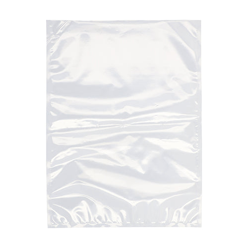 Ein Starpak 100 Siegelrandbeutel, PA / PE transparent, von Starpak liegt flach auf einem weißen Hintergrund. Dieser glatte, leicht zerknitterte Beutel ist ideal für Kammervakuumierer, um Lebensmittel frisch zu halten.