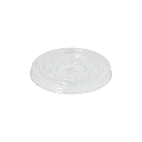 Der runde glasklare PET-Deckel „Hurricane“ von Starpak mit 50 Deckeln von Starpak wird vor einem weißen Hintergrund gezeigt und weist ein klares, rundes Design mit flacher Mitte und erhöhten Kanten auf – ideal für Hurricane-Verpackungsanforderungen.