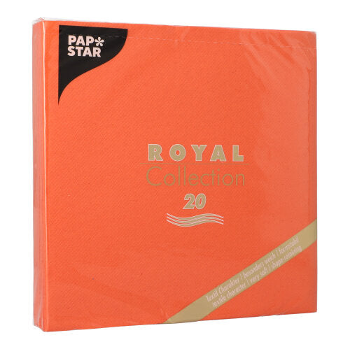 A pack of PAPSTAR 20 napkins "ROYAL Collection" 1/4-fold 40x40 cm from PAPSTAR GmbH, with product details in gold on the premium tissue packaging.