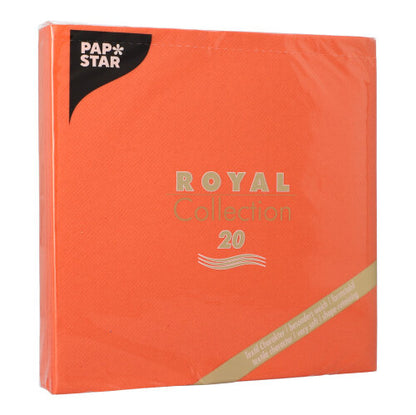 A pack of PAPSTAR 20 napkins "ROYAL Collection" 1/4-fold 40x40 cm from PAPSTAR GmbH, with product details in gold on the premium tissue packaging.