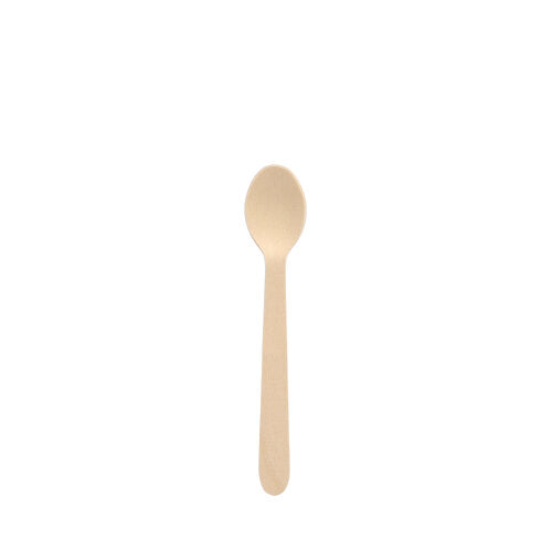 Ein einzelner PAPSTAR Kaffeelöffel aus FSC®-zertifiziertem Holz „pure“ (11 cm) von PAPSTAR GmbH, perfekt für umweltbewusste Kaffeegenießer, liegt mittig auf weißem Hintergrund.