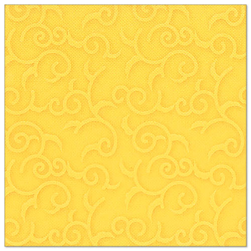 Die gelbe Serviette PAPSTAR 50 Servietten "ROYAL Collection" 1/4-Falz 40 x 40 cm von PAPSTAR GmbH ist vollflächig mit einem geprägten Rankenmuster versehen.