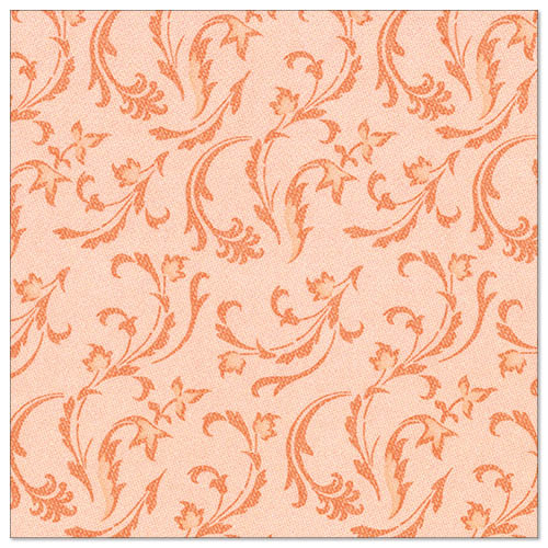 Die PAPSTAR 50 Servietten "ROYAL Collection" 1/4-Falz 40 x 40 cm in nektarine der PAPSTAR GmbH haben einen pfirsichfarbenen Hintergrund mit einem sich wiederholenden, kunstvollen Blumen- und Rankenmuster in einem dunkleren Orangeton.