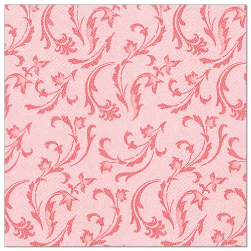 Ein quadratischer Stoff mit hellrosa Hintergrund und dunkleren rosa Blumenranken, der an die eleganten PAPSTAR 50 Servietten "ROYAL Collection" 1/4-Falz 40 x 40 cm rot der PAPSTAR GmbH erinnert, wertet jeden gedeckten Tisch auf.
