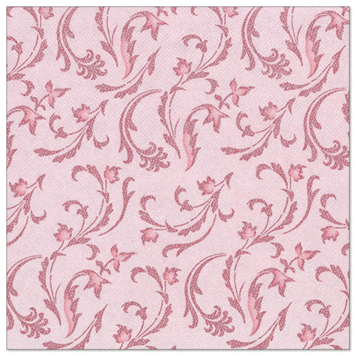 Eine bordeauxfarbene, quadratische Serviette aus der PAPSTAR ROYAL Kollektion mit einem wirbelnden, floralen Ranken- und Blattmuster, 40 x 40 cm, 1/4-Faltung.