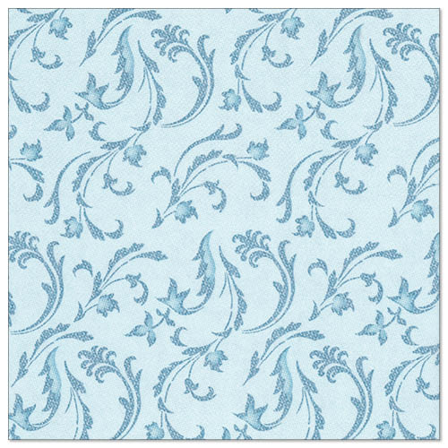 Die 50 Servietten "ROYAL Collection" (1/4-Falz, 40 x 40 cm) der PAPSTAR GmbH in türkis zeigen ein elegantes, gleichmäßiges Muster aus Blumenranken und Blättern für den dekorativen Tischschmuck.