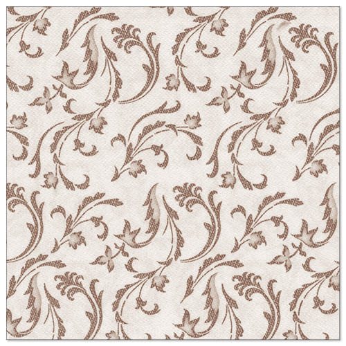 Die PAPSTAR 50 Servietten "ROYAL Collection" 1/4-Falz 40 x 40 cm braun der PAPSTAR GmbH zeigt ein braunes Blumen- und Blattmuster mit wirbelnden Ranken und kleinen Blüten, die gleichmäßig über die Fläche verteilt sind.