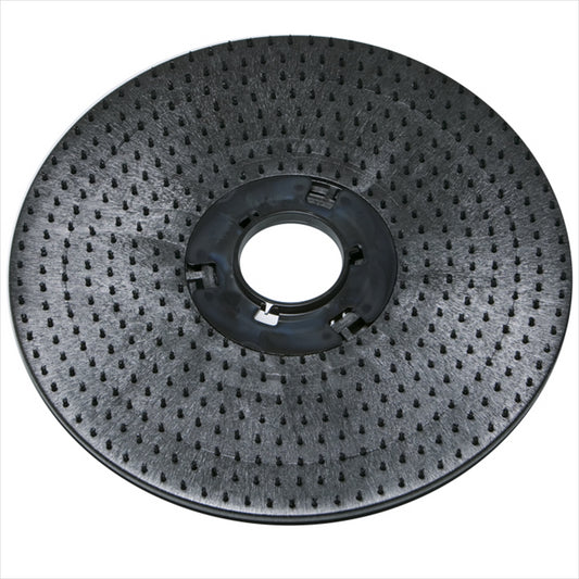 Der Diversey Deutschland GmbH & Co. OHG Führungssteller (43 cm) für swingo 3500 ist ein runder, schwarzer Kunststoff-Fußbodenpadhalter mit strukturierter Oberfläche, kurzen Borsten und einem zentralen Loch zur Befestigung von Reinigungs- und Polierpads. Die Packung enthält 1 Stück.