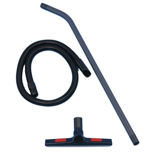 Das Set Nasssaugen Standard von Diversey Deutschland GmbH & Co. OHG enthält einen Saugschlauch, eine Saugstange und eine Kunststoff-Saugdüse mit Starrlamellen, alle auf weißem Hintergrund (Packung 1 Stück).