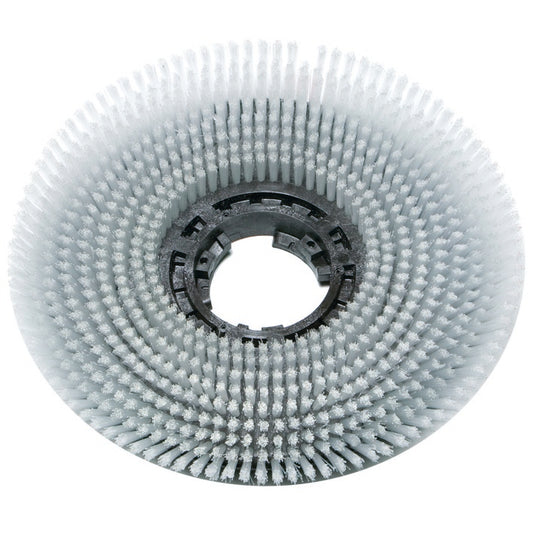 Eine runde, graue Scheuerbürste Waschbeton (Ø 43 cm) von Diversey Deutschland GmbH & Co. OHG mit dichten, abgeschrägten Borsten und zentraler schwarzer Kunststofffassung. Die Draufsicht zeigt das runde Borstenmuster. Packung: 1 Stück.