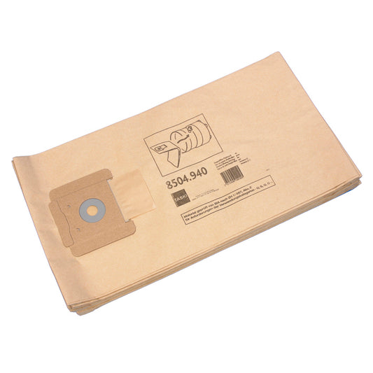 Ein Stapel Doppelfilterpapiersack vacumat 22 Vakuumbeutel (10er Pack) von Diversey Deutschland GmbH & Co. OHG, mit Pappkragen, runder Öffnung, aufgedruckter Produktinformation, Barcode und Diagramm für verbesserte Filtrationseffizienz.