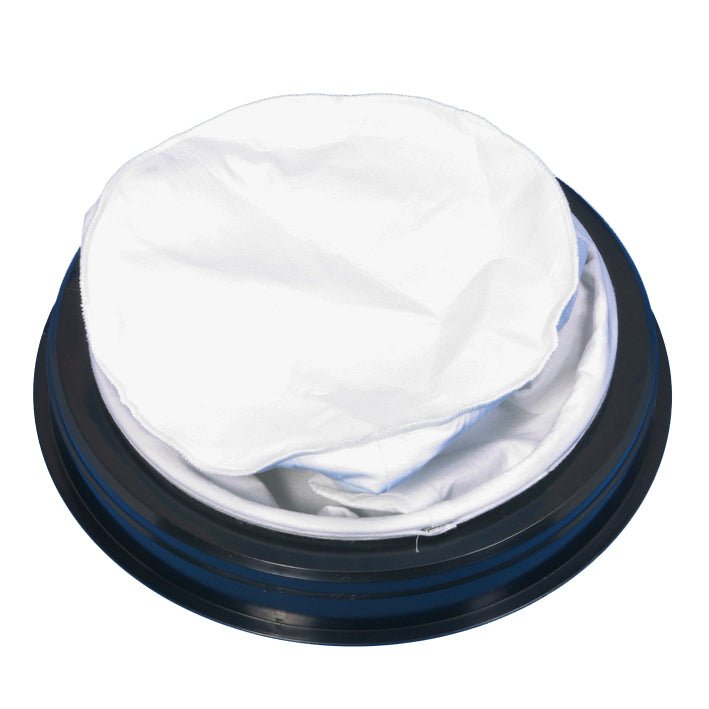 Pictured is the Diversey filter cloth with ring for vacumat 44T (1 piece): a white fabric filter with a black plastic edge, designed for dry vacuuming with TASKI vacumat 44T.