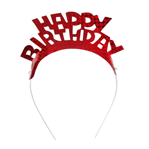 Die 4 Haarreifen farbig sortiert „Metallic“ der PAPSTAR GmbH zeichnen sich durch die glänzenden, metallischen Buchstaben aus, die in Großbuchstaben „HAPPY BIRTHDAY“ ergeben – ideal für festliche Partys.