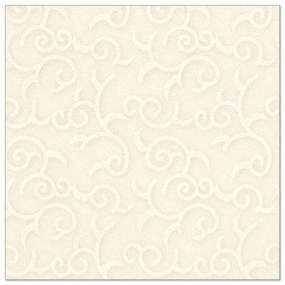 The PAPSTAR 20 napkins "ROYAL Collection" (40 x 40 cm, 1/4-fold) of PAPSTAR GmbH are cream-colored napkins with an embossed, ornate swirl pattern - ideal for elegant table decorations.