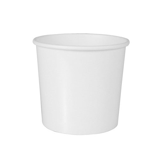 Der Starpak 50 Suppenbecher, Pappe „To Go“ rund weiss ist ein schlichter weißer zylindrischer Suppenbecher mit etwas breiterer Oberseite – ideal für Bestellungen zum Mitnehmen und auf weißem Hintergrund abgebildet.