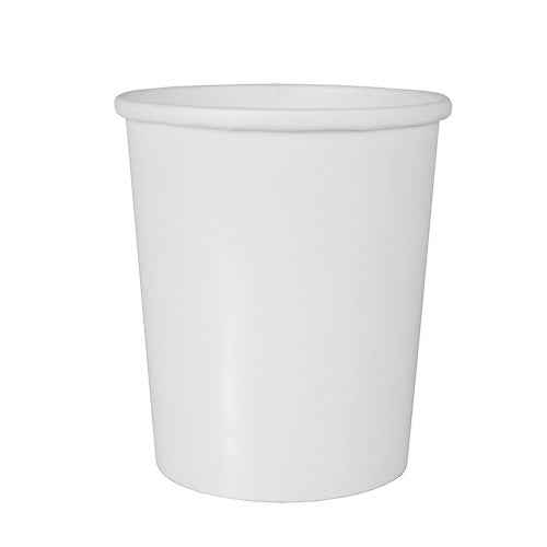 Der Starpak 50 Suppenbecher, Pappe "To Go" rund weiss von Starpak ist ein umweltfreundlicher weißer Suppenbecher mit leicht ausgestelltem Rand, ideal zum Mitnehmen, abgebildet vor weißem Hintergrund.