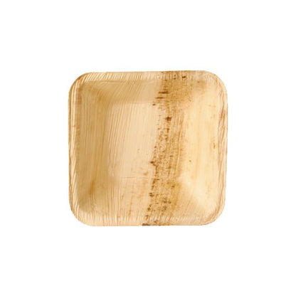 A round palm leaf bowl "pure" from PAPSTAR GmbH, 25 pieces, made of light natural material with visible grain – photographed on a white background. Perfect as an eco-friendly disposable bowl for sustainable events.