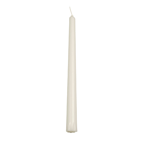 Eine einzelne PAPSTAR Leuchterkerze, 24 cm hoch und 2,2 cm Ø, aus 100 % Stearin in Weiß (1 von 30 Stück), steht unangezündet aufrecht vor weißem Hintergrund – perfekt für festliche Anlässe.