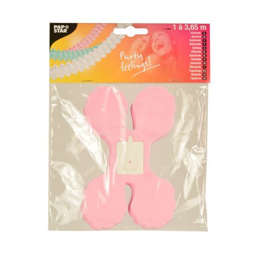A PAPSTAR garland paper, Ø 16 cm, color assorted "Pastel", comes folded in a clear bag with a top label from the PAPSTAR GmbH - ideal for pastel-colored party decoration.