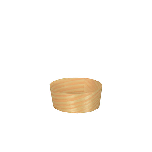The 50 finger food bowls "pure" round from PAPSTAR GmbH are small, round, light wooden bowls with smooth sides that are perfect for serving finger food and are presented on a simple white background.