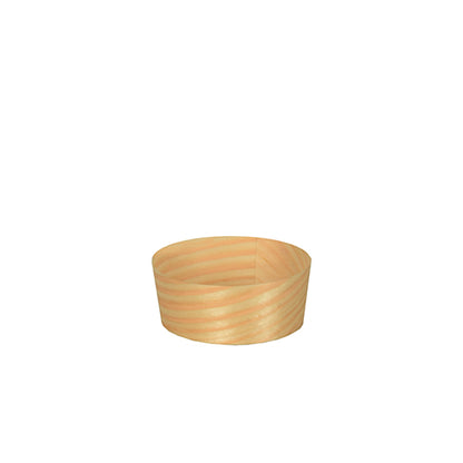 The 50 finger food bowls "pure" round from PAPSTAR GmbH are small, round, light wooden bowls with smooth sides that are perfect for serving finger food and are presented on a simple white background.
