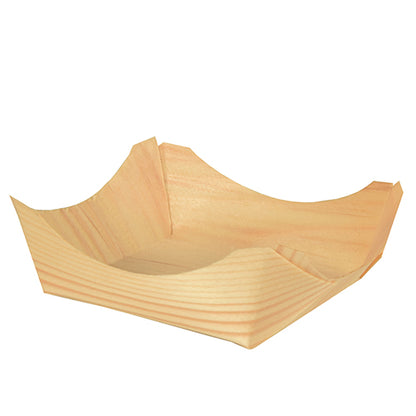 The 50 finger food bowls wood "pure" round from PAPSTAR GmbH impress with their elegant wood grain and the curved, elevated edges and are depicted empty on a white background.