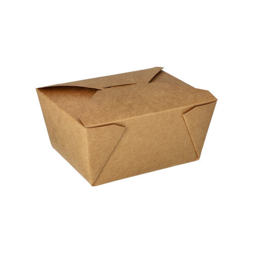 Eine geschlossene, rechteckige PAPSTAR 50 Lunchboxen, Pappe „pure“ braun der PAPSTAR GmbH, aus biologisch abbaubarem braunem Karton mit gefalteten Laschen, abgebildet auf weißem Hintergrund.