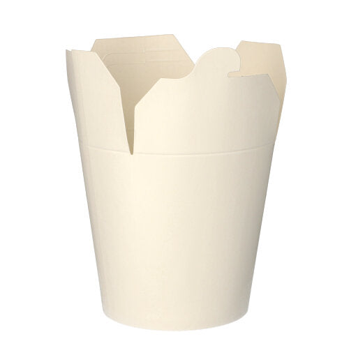 Die PAPSTAR 50 Pastaboxen aus weißer Pappe (von PAPSTAR GmbH) ist ein offener Takeout-Behälter – ideal für den Transport von Speisen in der Gastronomie, auf weißem Hintergrund präsentiert.