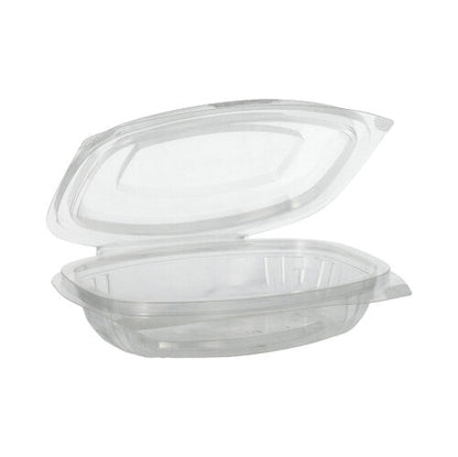 The PAPSTAR 50 gourmet and salad bowls with hinged lids, "pure" crystal-clear PLA by PAPSTAR GmbH is a transparent, rectangular plastic container made of compostable PLA – ideal for eco-friendly packaging.