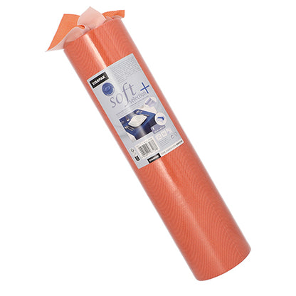 A roll of Starpak table runner, fabric-like fleece 'Soft Selection Plus' (24 m x 40 cm), stands upright with a piece slightly unrolled at the top - ideal for special occasions. The product label shows the Starpak brand and details.