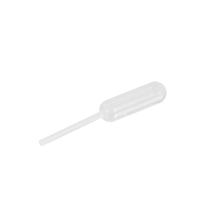 The Starpak 100 Pipettes, PE transparent, are clear disposable pipettes with a bulbous tip and narrow straight tube from the brand Starpak, ideal for precise dosing of liquids, depicted on a simple white background.