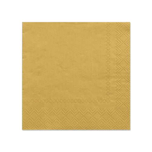 The PAPSTAR 20 napkins (25 cm x 25 cm, 3-ply, 1/4-fold) of PAPSTAR GmbH feature a textured edge and an elegant gold color, ideal for stylish table decoration; depicted on a white background.