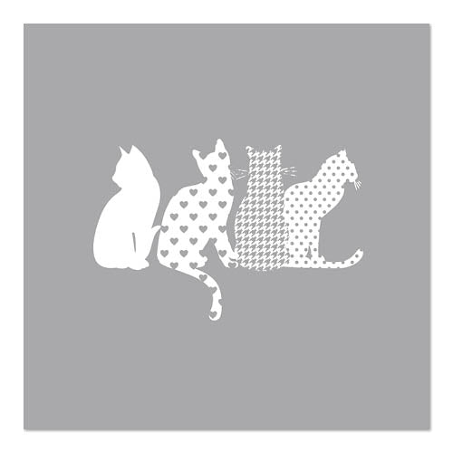 Vier weiße Katzensilhouetten mit unterschiedlichen Mustern zieren diese PAPSTAR GmbH 20 Servietten, 33x33 cm, 3-lagig, 1/4-Falz Design Set 5.
