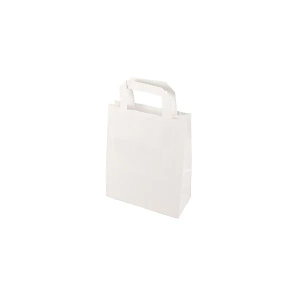 Die PAPSTAR 50 Tragetaschen, Papier mit Tragegriff der PAPSTAR GmbH sind robuste, umweltfreundliche weiße Papiertaschen mit Tragegriff - perfekt für den nachhaltigen Einkauf.